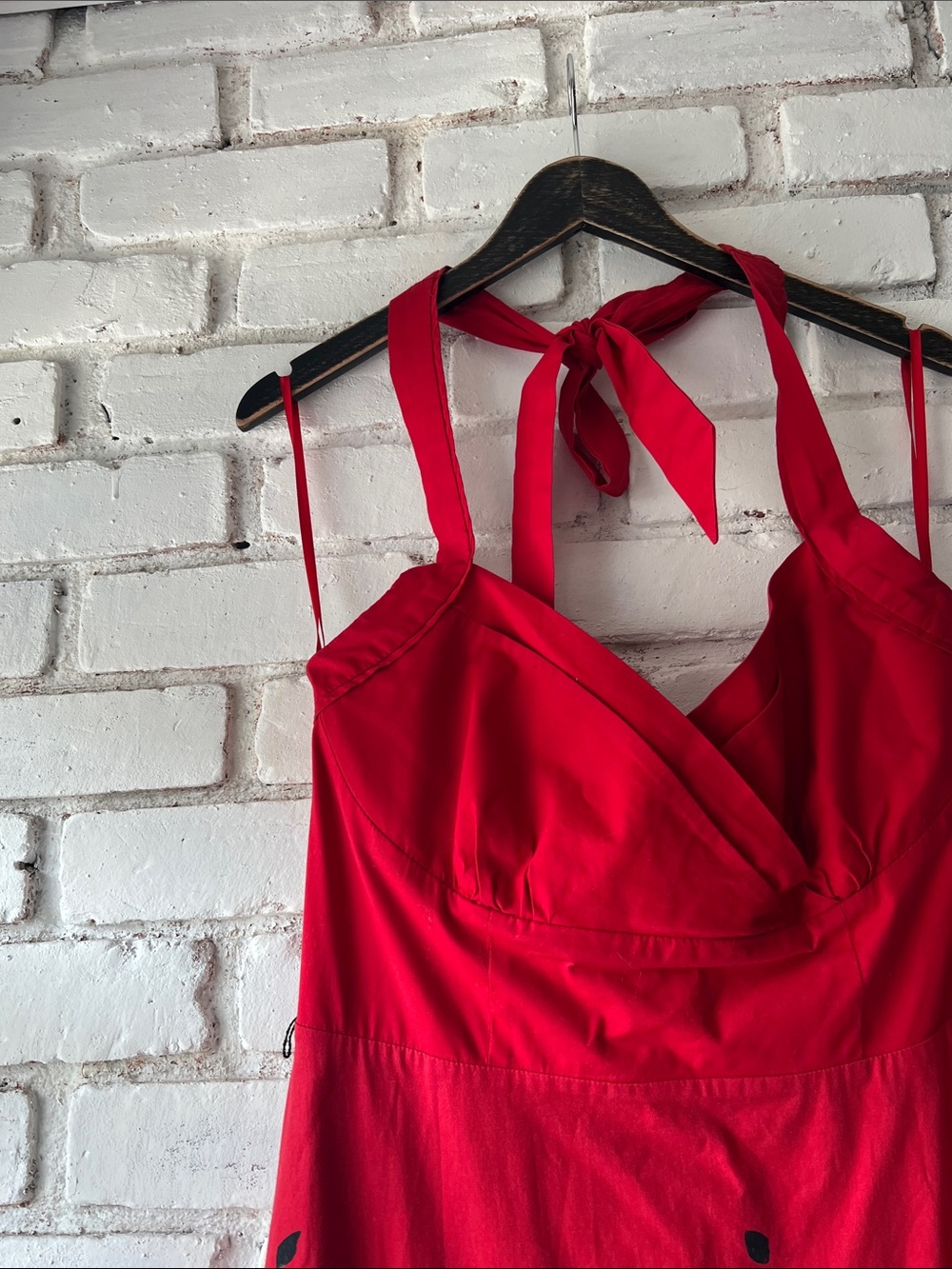 Red Floral Halter Midi Dress vintage le chateau - Picture 4 of 16